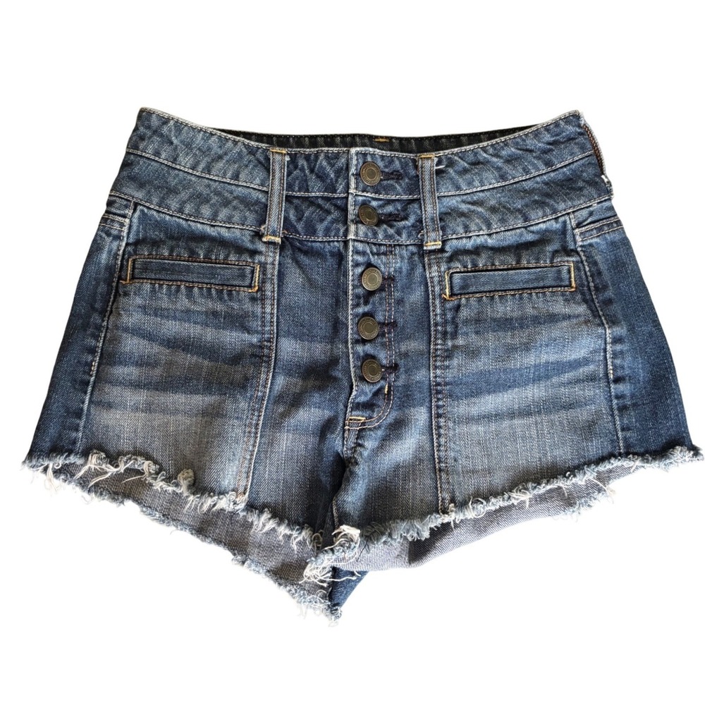American Eagle Size 2 High Waisted Denim Festival Shorts Button Fly Raw